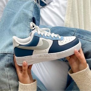 Nike custom air jordan 1 low sneakers blue gray